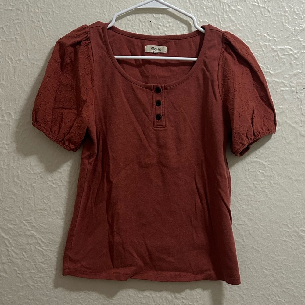 Madewell Red/Orange Coral Shirt size S Small